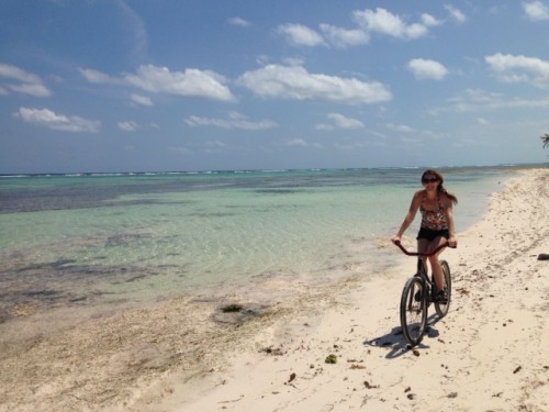 Biking along the beach in Belize, with OJ. Gorgeous!