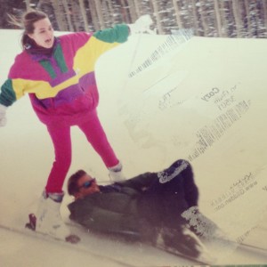 Before we were even dating, we were best friends. This is us, on our first ski trip with my family. Even when I'm scared, he pushes me on. He's been pushing me ever since! (Don't you love my outfit! It was totally rad back then.)