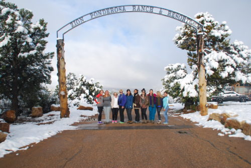 Our fabulous adventure retreat group, outside the entrance to Zion Ponderosa. Beautiful! 